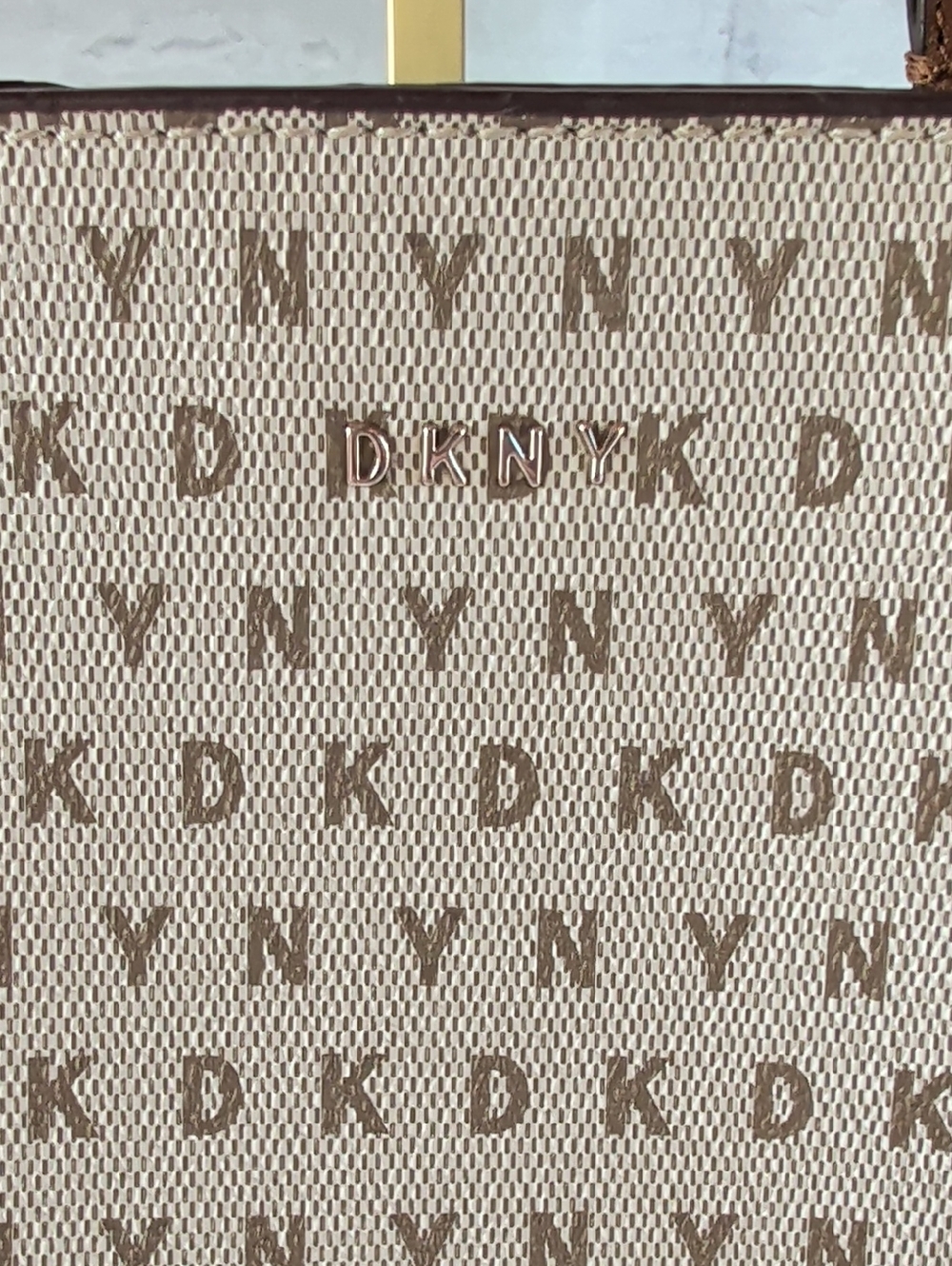DKNY Beige Logo Crossbody Satchel with Tan Trim - Picture 3 of 8
